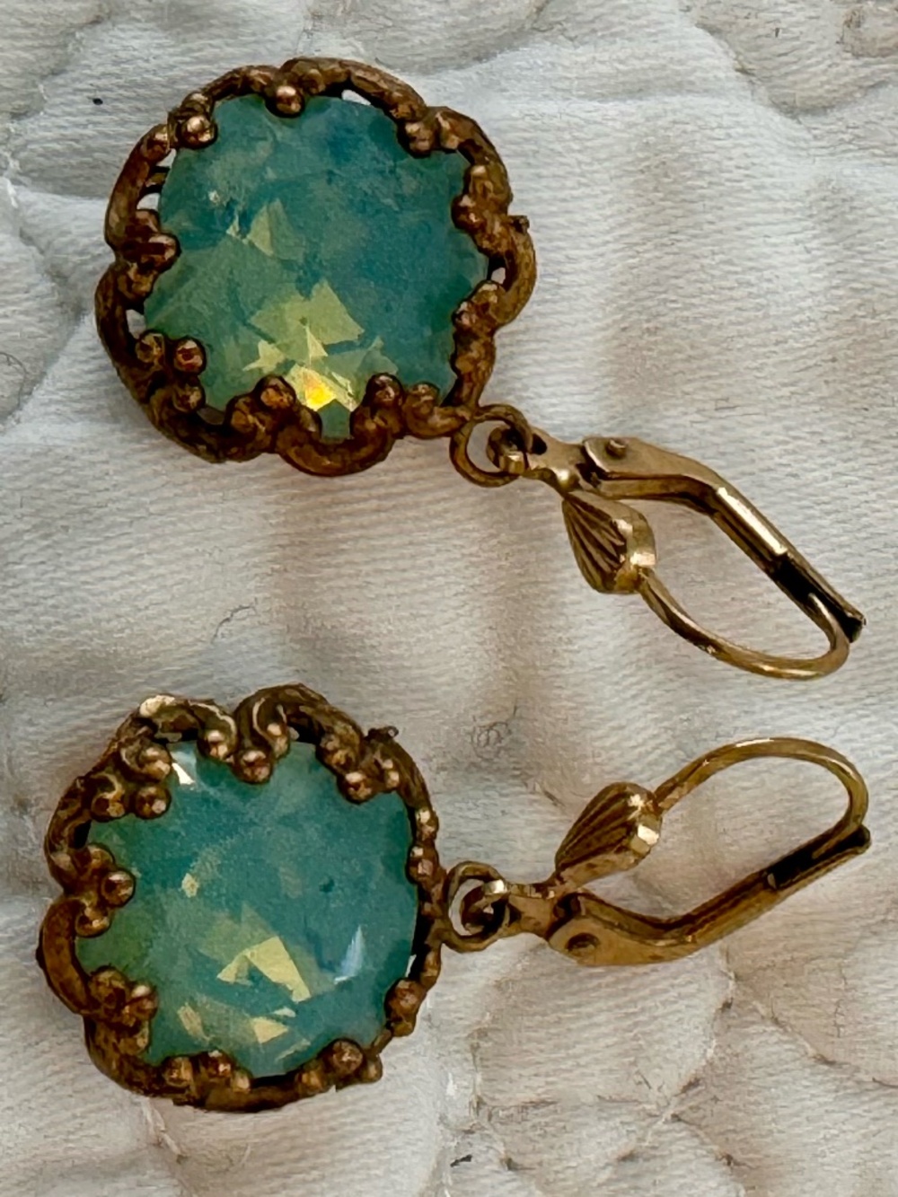 Turquoise color Crystal & Antique Gold Earrings